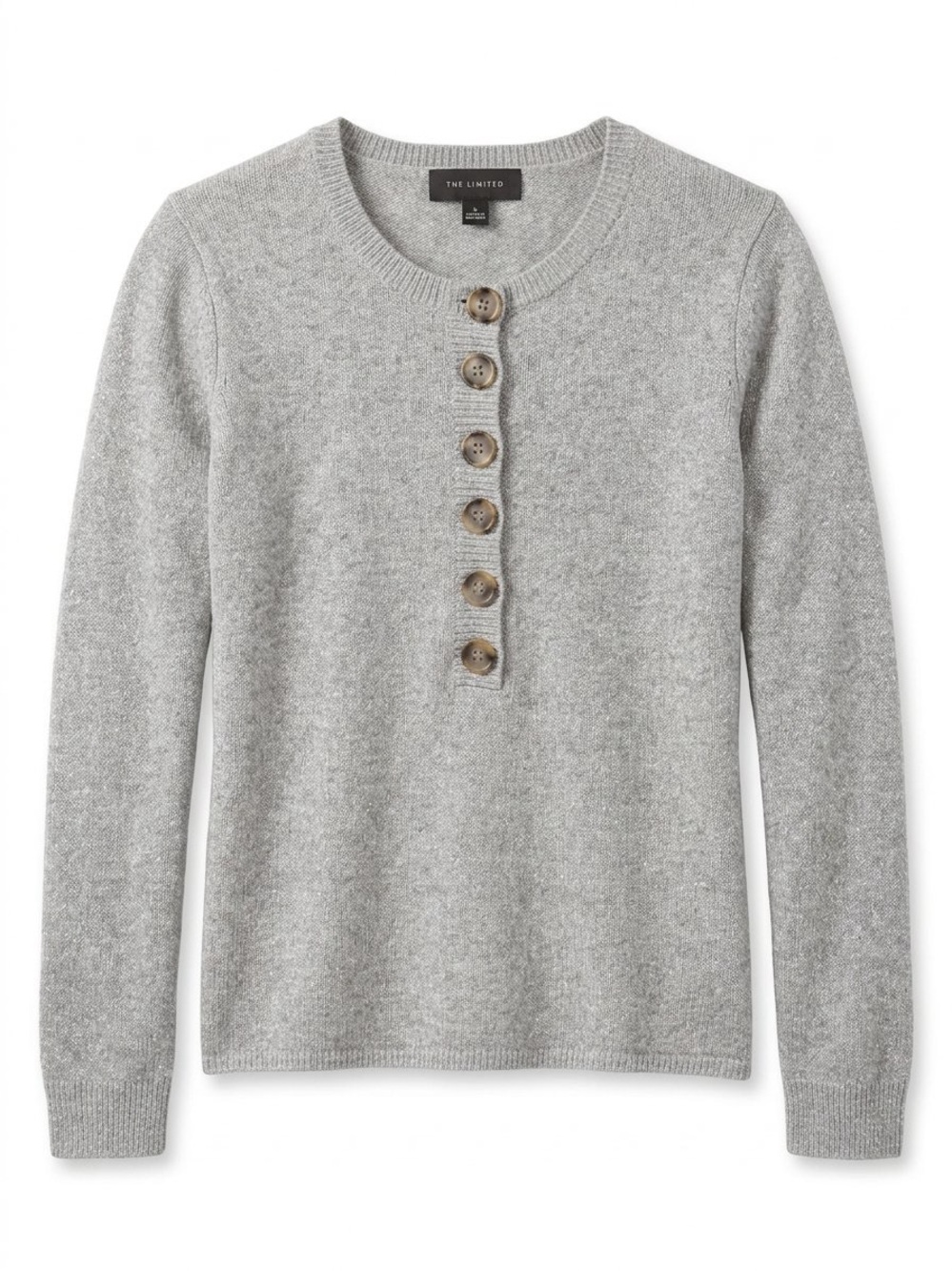 The Limited Light Gray Button-Placket Crewneck Sweater